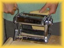 Knead and roll the dough with the pasta machine